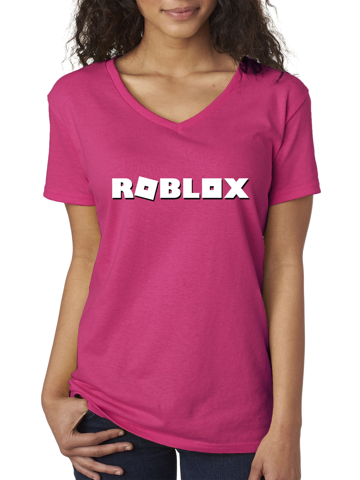 New Way New Way 923 Women S V Neck T Shirt Roblox Logo Game Accent Small Heliconia Walmart Com - denim jeans shorts w anklet roblox