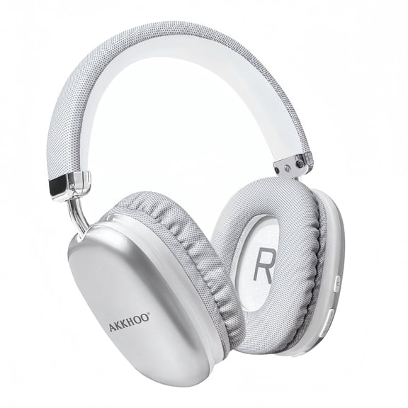AKKHOO Active Noise Cancelling Over-Ear Headphones, Bluetooth 5.3 with 35dB Noise Reduction, 35H Playtime, Hi-Fi Deep Bass, Foldable Comfortable Headset with Mic for Travel Work Study Gaming - Silver