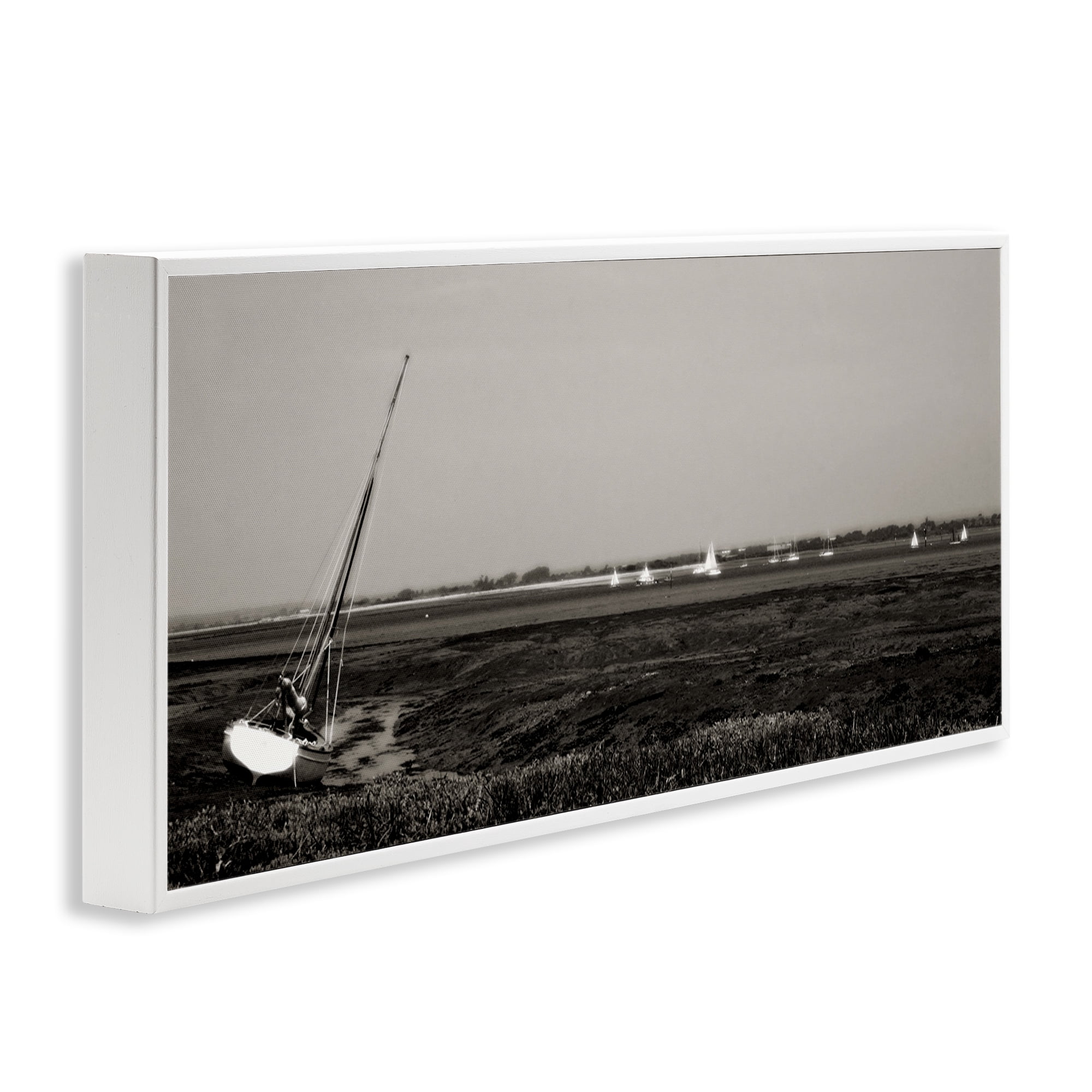 Stupell Industries Boating Towards Hayling Coastal Photography White Framed Art Print Wall Art, 24 x 10