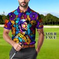 thumbnail image 3 of HOMYGIFTS Custom Face Stained Glass Golf Polo Shirt, Personalized Men’s Short Sleeve Sports Polo with Photo, Colorful Artistic Print, 3 of 10