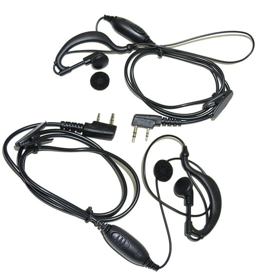 HQRP 2-Pack G Shape 2 Pin Earpiece Headsets PTT Mic for Retevis H-777, RT-5R, RT-5RV, RT-B6