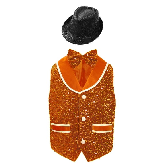 Haitryli Sequins Waistcoat for Girls Boys Fancy Hip Hop Dance Vest Disco Party Dress Up Latin Jazz Dance Shirts Orange 6