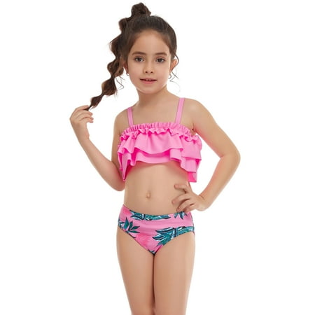 

Toddler Baby Kids Little Girls Ruffles Floral 2PCS Swimsuit Lovely Sweet Bathing Suit Beachwear Swimwear Holiday Bikini Set