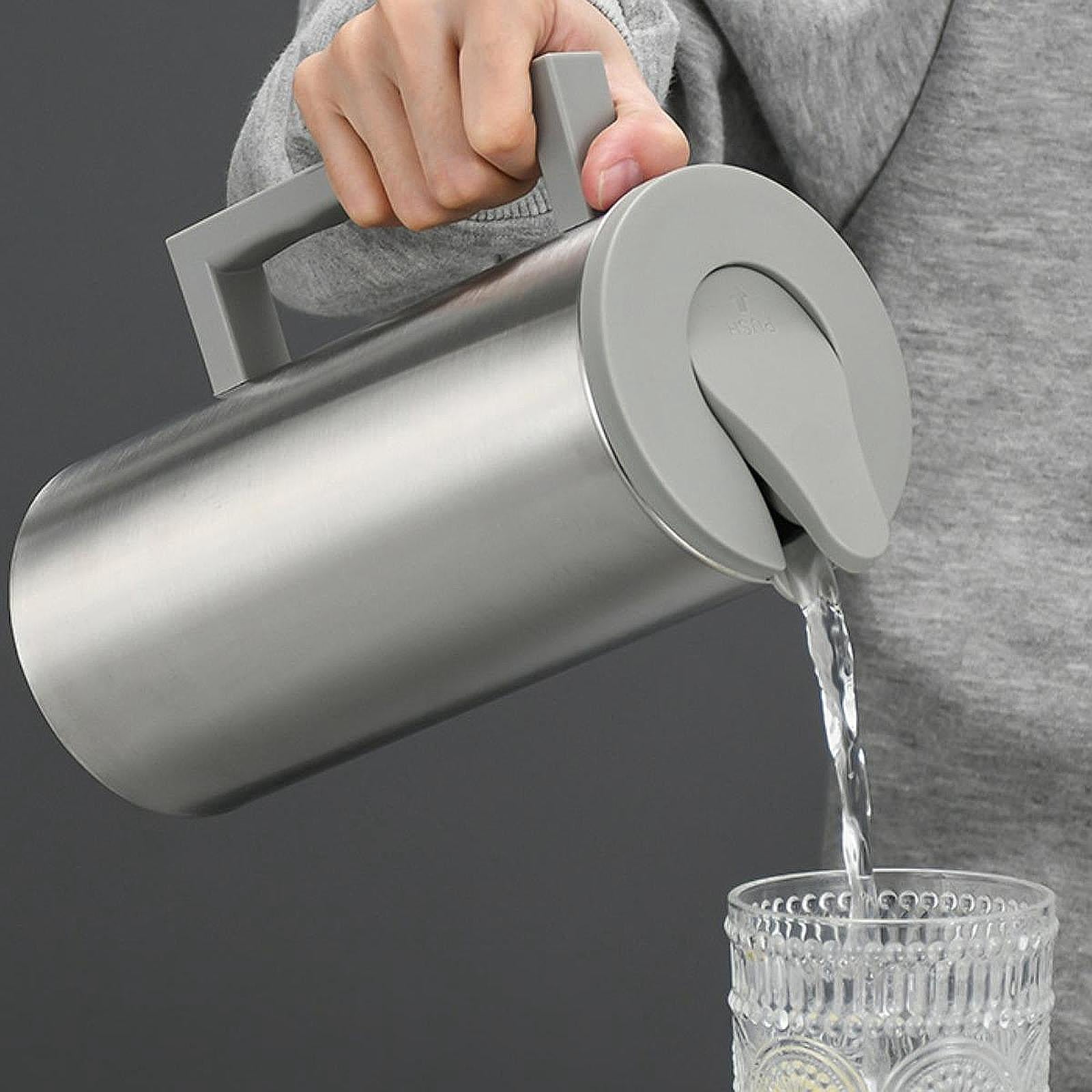 Fancyes Stainless Steel Pitcher Carafe 1800 ml Household Tea Kettle Metal Pitcher Water Jug for Gatherings Juice Milk Grey