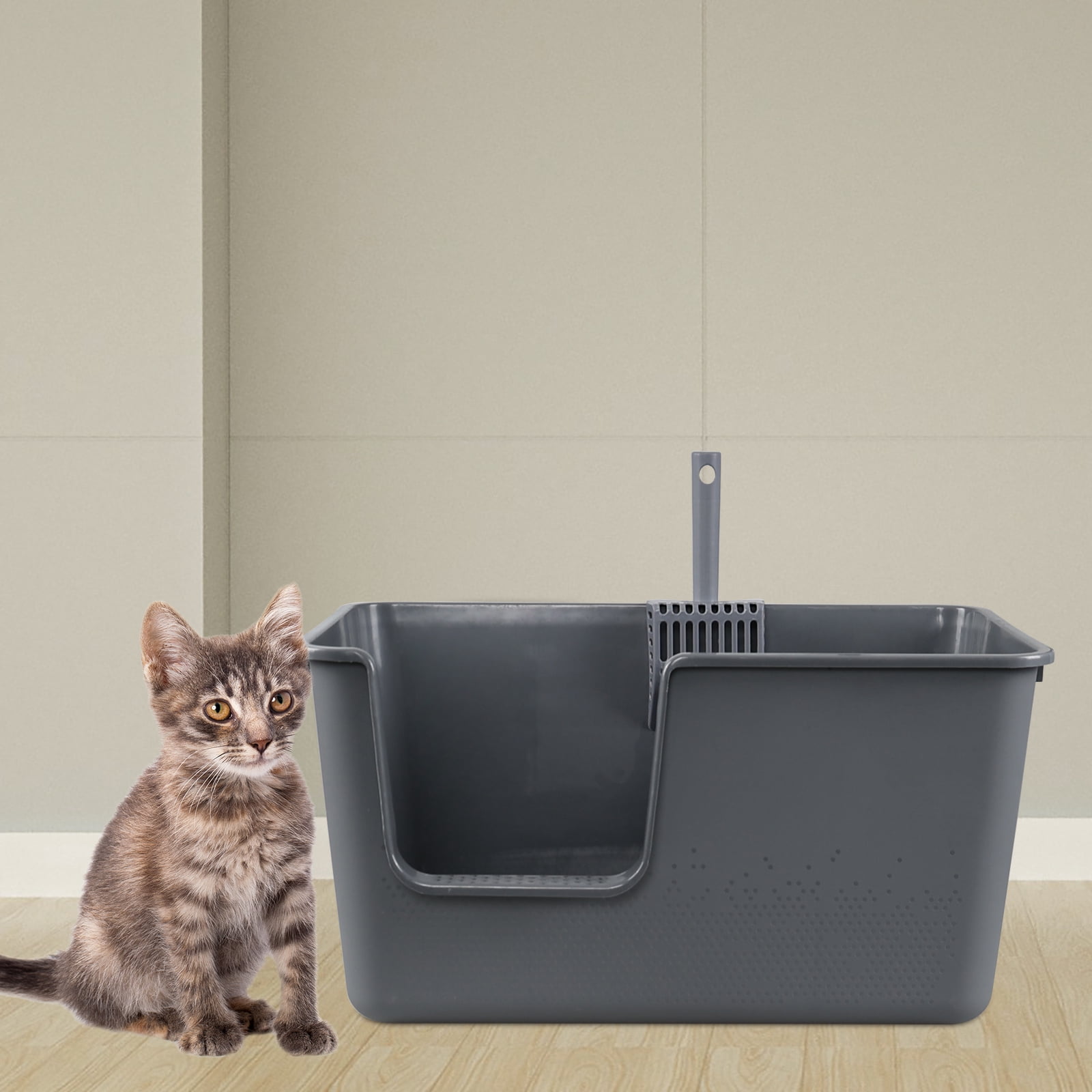 Uumitty Set of 4 Large Open High Sided Cat Litter Box, Standard Litter Pan for Small & Big Cats, Non Stick Surface, Easy to Clean