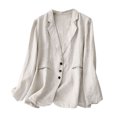 thumbnail image 2 of Luxalzxs Cotton Linen Blazer Womens Long Sleeve Loose Casual Blazer Jackets Notch Lapel Single Breasted Suit Coat Jackets Retro Boyfriend Comfy Work Blazer, 2 of 6