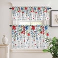 thumbnail image 2 of 3 Piece Kitchen Curtains and Valances Set Blue Floral Cafe Curtains 24 Inch Length Red Flowers Country Leaves Rustic Plaid Valance & Tier Curtain for Living Room Bedroom Window 54"x18"+27"x24"*2, 2 of 6