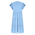 thumbnail image 6 of Bpmpbo Girls Shirt Dress Knee-length Dresses 4-14 Years Short Sleeve A Line Dress Flying Sleeve Round Neck Solid Dress with Pockets, 6 of 6