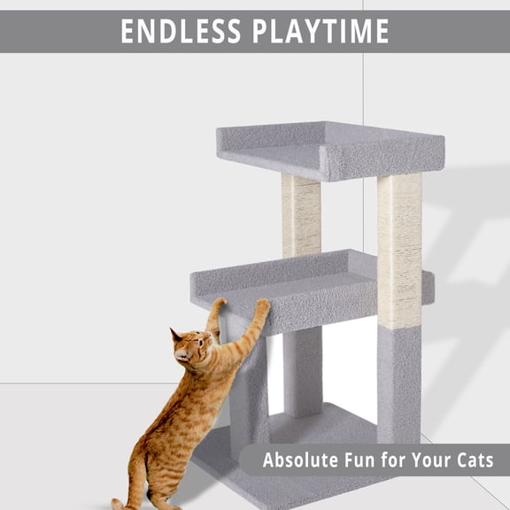 Naomi Home LuLu Cat Tree for Large Cats, Cat Tower for Large Cats, Cat Activity with Scratching Post, 2 Level Cat Play Perch, Cat Climbing Tower, Cat Tree for Indoor Cats, Multi-Level Cat Condos: Gray