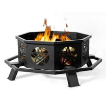 IVV 53 Inch Large Fire Pit, Wood Burning Fire Pit with Wide Side Pedals, Octagonal Outdoor Firepit with Fire Poker for Backyard Bonfire Patio Outside Picnic BBQ (Black)
