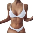 thumbnail image 2 of Jacenvly 2024 Plus Size Bikini Swimsuits for Women Soft Satiny Womens Solid Two Piece Bikini Push-Up Pad Swimwear Swimsuit Beachwear Set Multicolor Casual Summer Beach Dresses White, 2 of 7