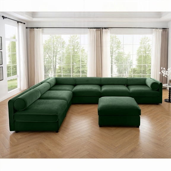 Modern Soft Green Chenille Fabric 6-Piece Modular Sectional Sofa with Storage for Living Room (220×80×75cm)