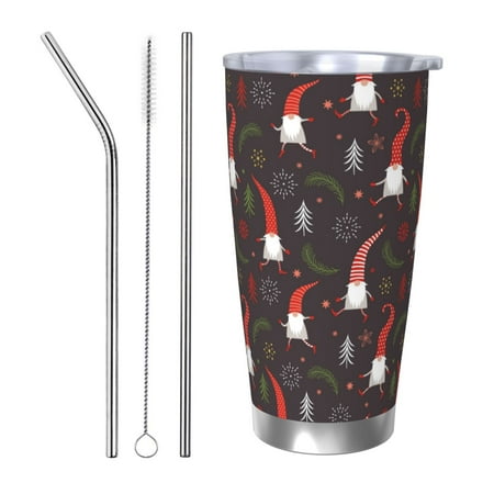 

Uemuo Cute Christmas Gnomes Print Travel Coffee Mug 20oz Double-walled Car Cup Stainless Steel Insulated Tumbler Leak-proof Travel Cup Reusable Straw Car Cup-Straw Three-piece Set