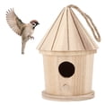 thumbnail image 4 of Bird , Nesting Area Wooden Birdhouse Round Shape Bird  Decoration Creative Hemp Rope Hanging  For Outdoor Garden, 4 of 8