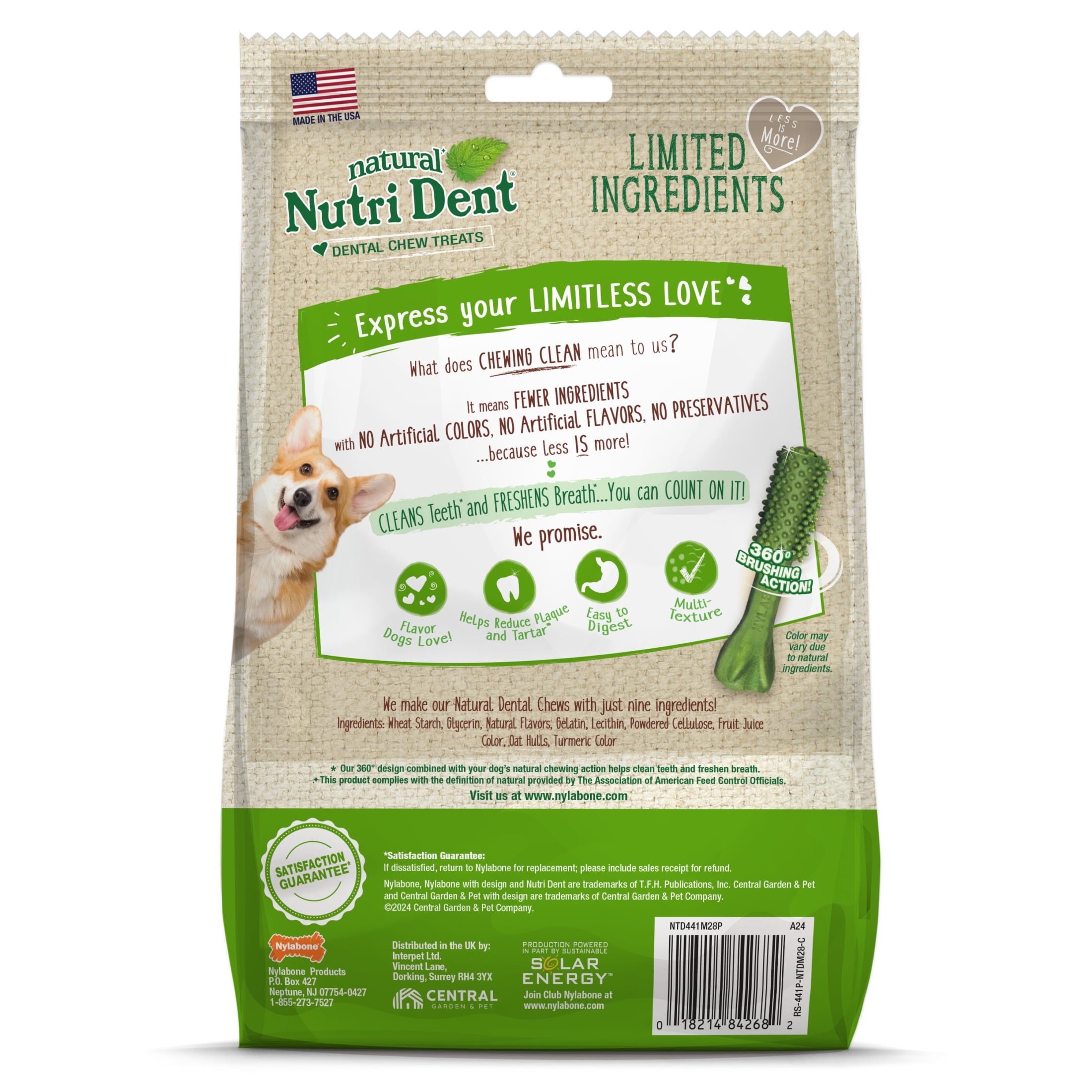 Nylabone Nutri Dent Natural Dental Chews for Dogs, Limited Ingredient Dog Treats, Teeth Cleaning Dental Sticks for Dogs, Fresh Breath Flavor, For Small Dogs (28 Count)