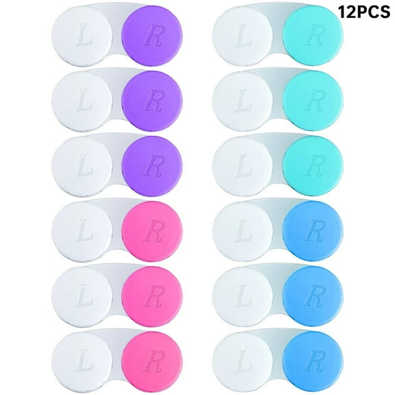 Contact Lens Cases 12 Pack, Left/Right Eyes Colorful Box Holder Container Soak Storage Kit for Travel & Home