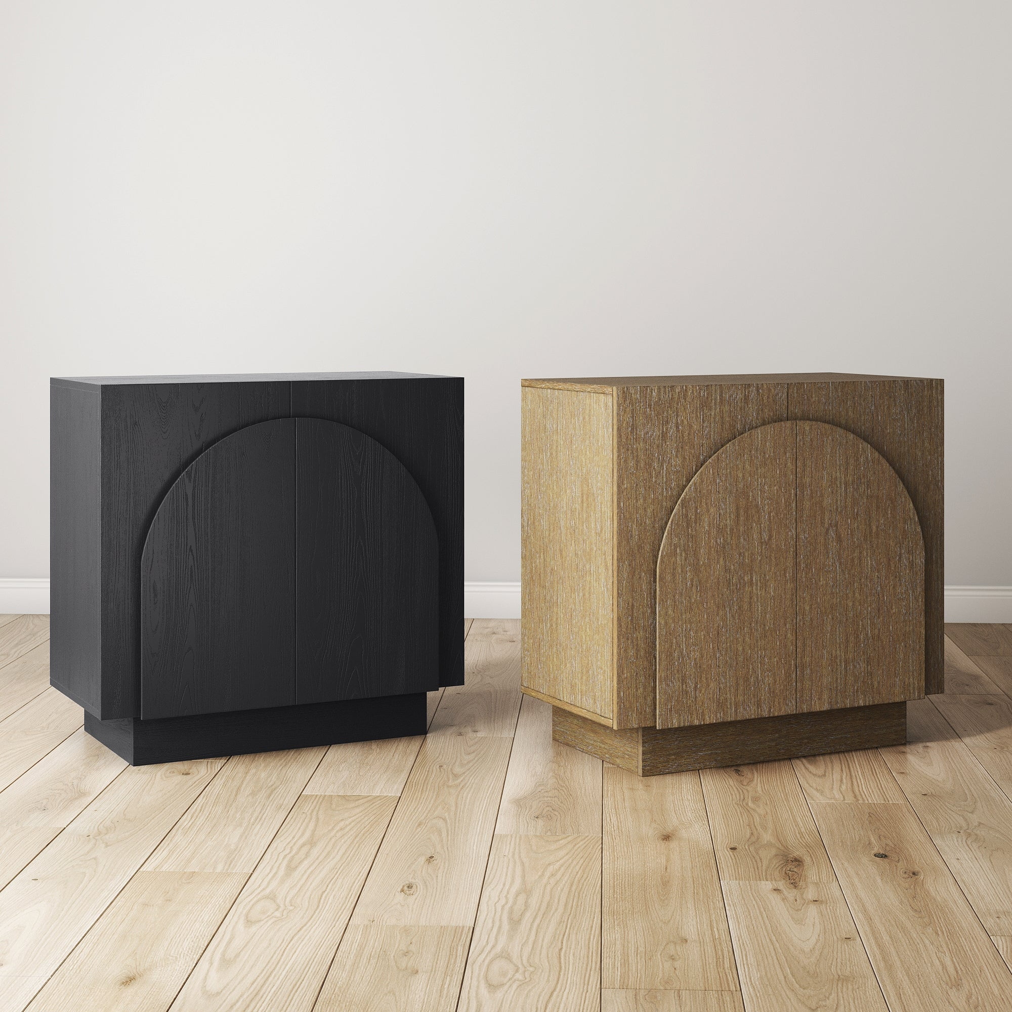 Nathan James Iris Mid-Century Modern Credenza, Black Sideboard Buffet, Living Room Wood Storage Cabinet with Arched Cabinet Doors, Black Credenza Cabinet for Kitchen or Living Room, Black Oak