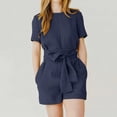thumbnail image 2 of Kureaily Women Short Sleeve Suit Solid Pocket Casual Jumpsuit With Belt Work Casual Jumpsuit, 2 of 4