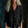 thumbnail image 5 of Nmnitkp Long Sleeve Shirts for Women Cotton Linen Button Down Shirt Stand V Neck Roll Up Long Sleeve Loose Fit Casual Blouse for Fall Work Daily Loungewear Black,S, 5 of 7