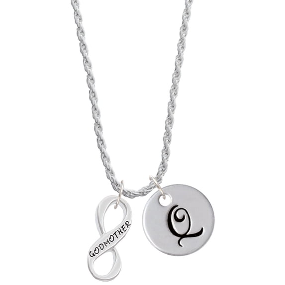 Delight Jewelry Silvertone Godmother Infinity Sign Silvertone Script Initial Disc - Q - Charm Necklace, 20"+3"