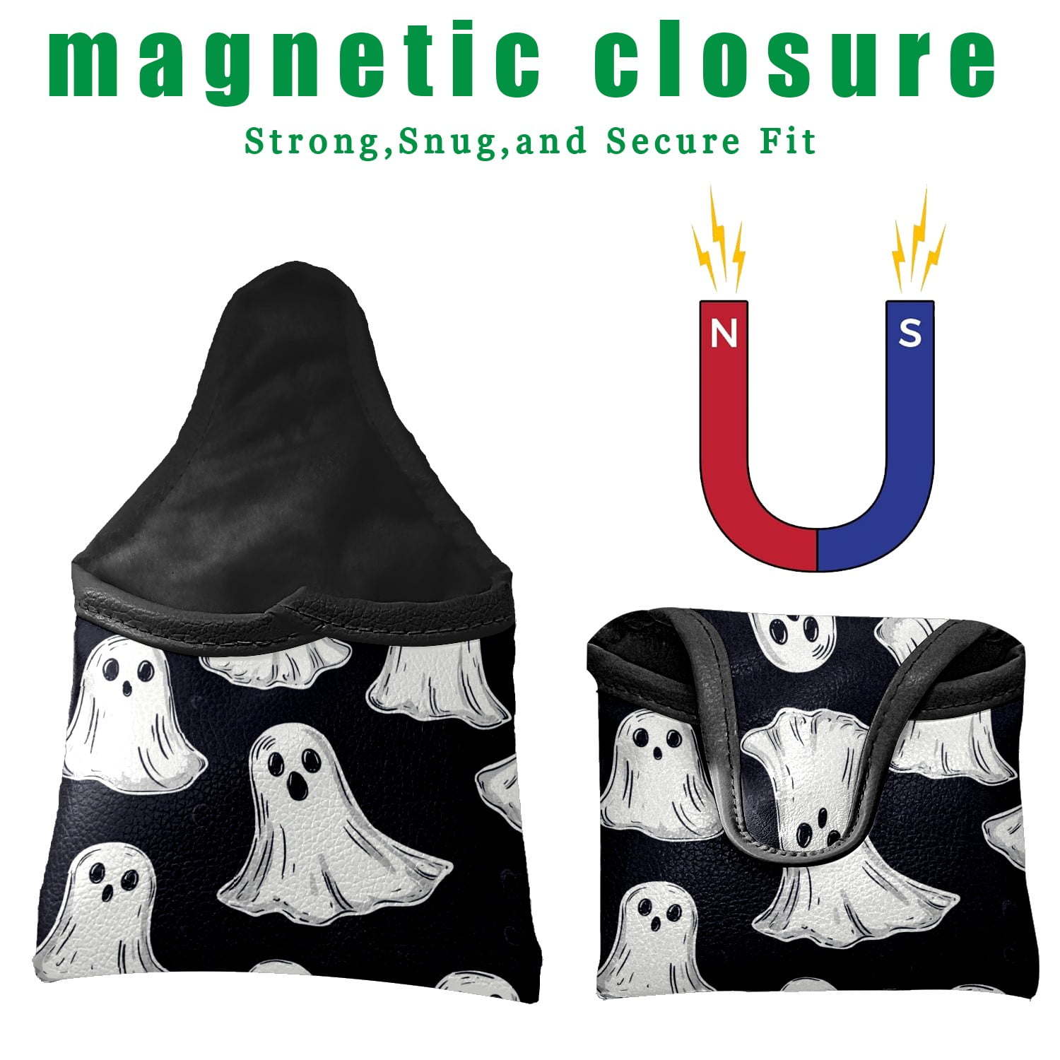 Golf Mallet Putter Cover Premium Leather Waterproof Golf Putter Head Cover with Magnetic Closure Cute Patterns