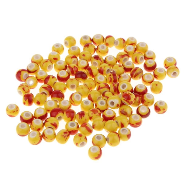 100 piezas de cuentas sueltas de cerámica hechas a mano, surtidas, para manualidades. Amarillo y rojo