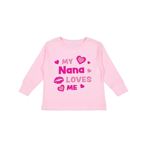 Inktastic Valentine's Day My Nana Loves Me Hearts and Lips Boys or Girls Long Sleeve Toddler T-Shirt