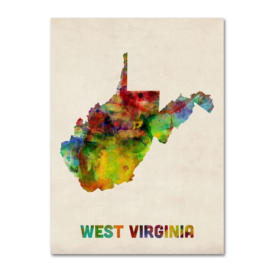 Trademark Fine Art "West Virginia Map" Canvas Wall Art by Michael Tompsett