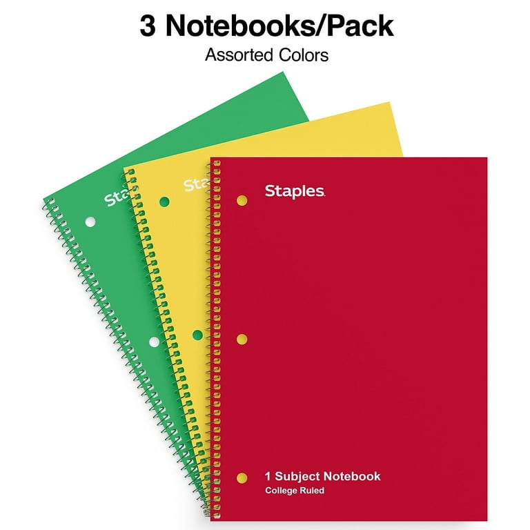 Staples 1 Subject Notebook 8 x 10.5 College Ruled 70 Sheets Assorted Colors 3 Pack TR58375 Walmart