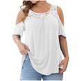 thumbnail image 1 of Pompotops Mode Femme Blouse Décontractée Col Rond Unie Dentelle Manches Courtes T-Shirt Été Grande Taille, 1 of 8