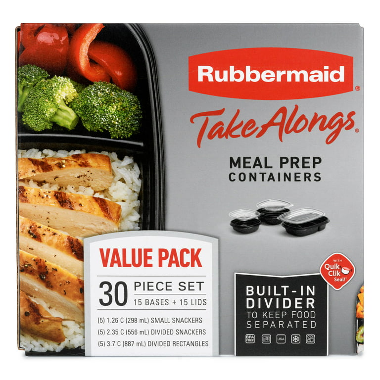 Rubbermaid TakeAlongs Meal Prep Food Storage Containers with Divided Base,  30 Pieces Value Pack 