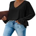 thumbnail image 1 of Blouses à Manches Longues Évasées à Volants Col en V pour Femmes Tops Décontractés Amples Tailles S-2TG, 1 of 8