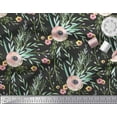 thumbnail image 3 of Soimoi Black Cotton Duck Fabric Leaves & Ranunculus Floral Printed Fabric 1 Yard 42 Inch Wide, 3 of 3