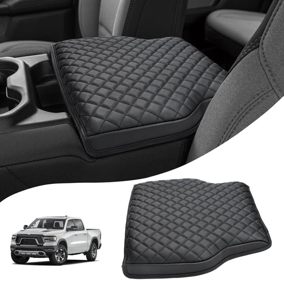 KBH Center Console Cover for Dodge Ram 1500 2019-2025 New Model with Jump Seat, Black Leather Middle Console Armrest Cover Cushion Pad for Ram 1500 Accessories