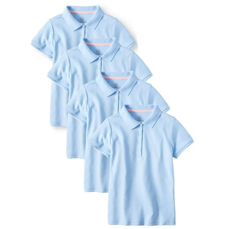 Wonder Nation Girls School Uniform Short Sleeve Interlock Polo, 4-Pack Value Bundle (Little Girls & Big Girls)