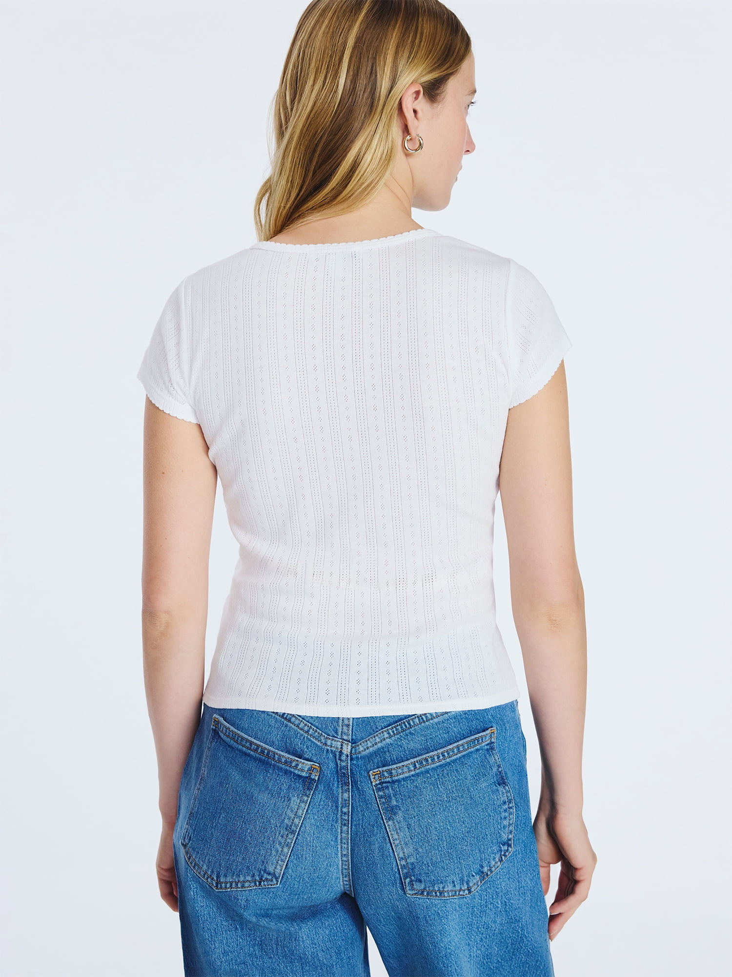 Free Assembly Women's and Women's Plus Pointelle Mini Tee with Short Sleeves, Sizes XS-4X