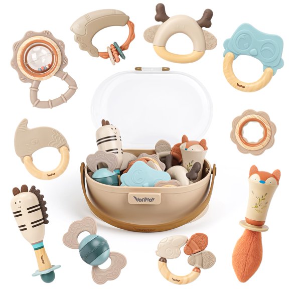 Set de sonajeros y mordedores para bebés Vanplay de 0 a 6 meses, paquete de 10