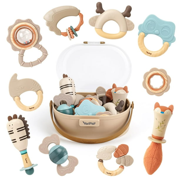 Set de sonajeros y mordedores para bebés Vanplay de 0 a 6 meses, paquete de 10