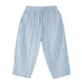 thumbnail image 5 of HOOMEUMY Men's Linen Pants Drawstring Summer Loose Fit Cropped Trousers 3/4 Length Lightweight Comfy Beach Pants Summer Sky Blue XL, 5 of 5