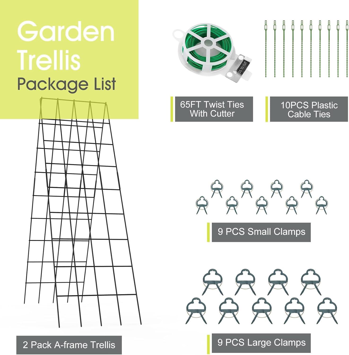 Cucumber Trellis for Raised Bed,  16.5 x 60 Inch Metal Trellis for Climbing Plants Outdoor with Plant Clips Twist Ties, Garden Plant A-Frame Trellis for Vegetable Pea Tomato (Black, 2 PCS)