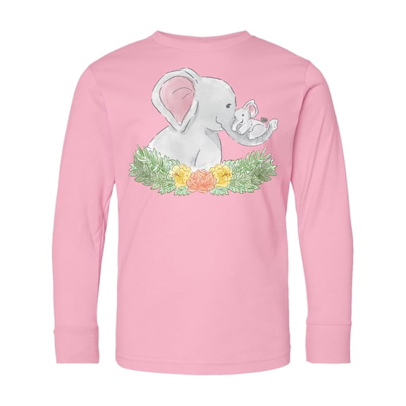 Inktastic Cute Elephants with Flowers Long Sleeve Youth T-Shirt