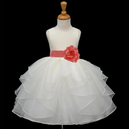 

Ekidsbridal Ivory Coral Shimmering Organza Flower Girl Dresses for Toddlers Communion Baptism Wedding Reception Ceremony 4613S 4