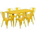 thumbnail image 2 of Emma + Oliver Commercial Rectangular Yellow Metal Indoor-Outdoor Table Set-6 Stack Chairs, 2 of 5