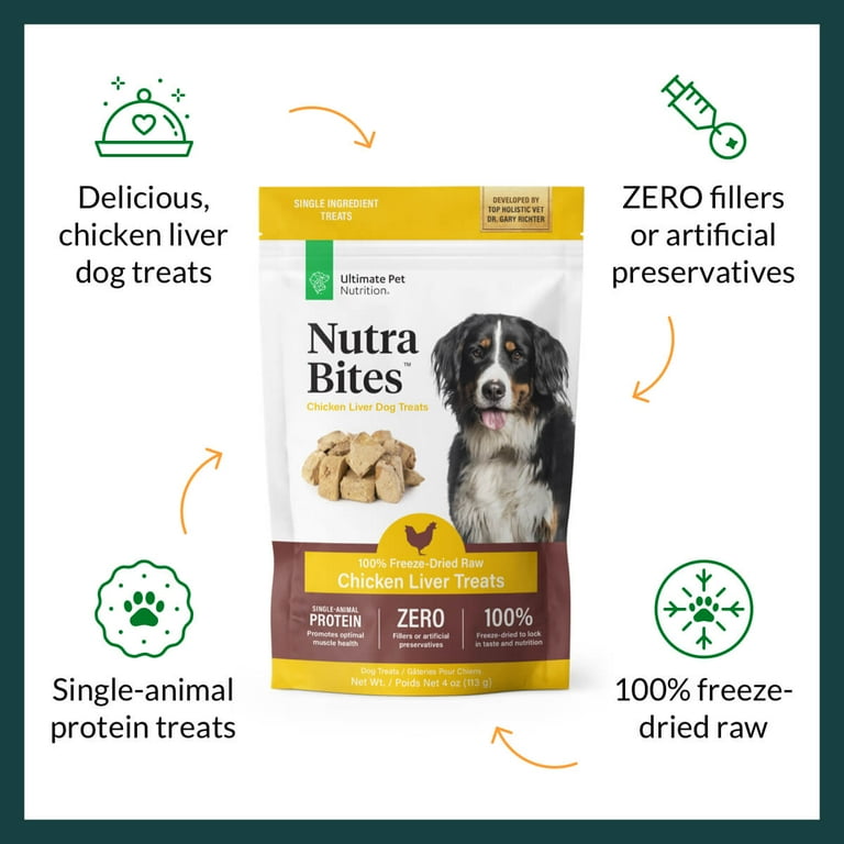 Ultimate Pet Nutrition Nutra Bites Freeze-Dried Raw Chicken Liver Dog Treats, 4-oz bag Ultimate Pet Nutrition Nutra Bites Freeze-Dried Raw Chicken Liver Dog Treats, 4-oz bag