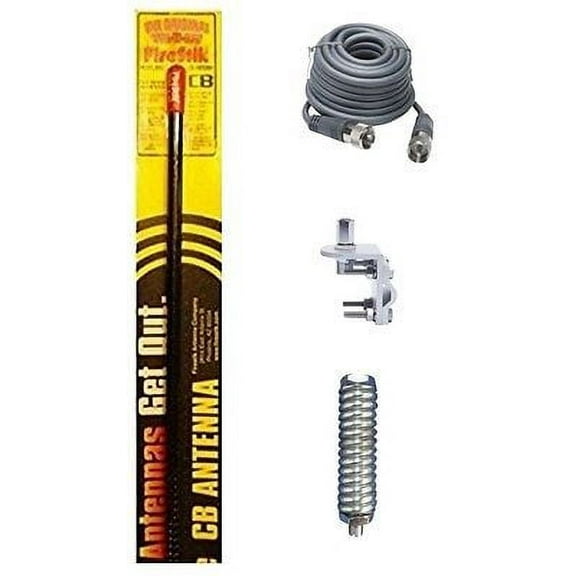 NEW FIRESTIK KW2,  KW2 B 2FT BLACK CB ANTENNA, 18FT RG8X COAX, MOUNT, SPRING