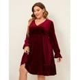 thumbnail image 2 of HA-EMORE Women's Plus Size Wrap V Neck Velvet Dress Swing Dress Long Sleeve Party Dress, 2 of 7