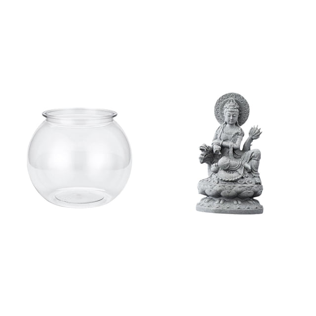 Acuario de escritorio,Pecera pequeña transparente,pecera,jarrón,mesa,Tanque de peces Contenedor de acuario transparente Hogar,Estatua de Guan Yin,Estatua de Guan Yin para decoración del hogar.