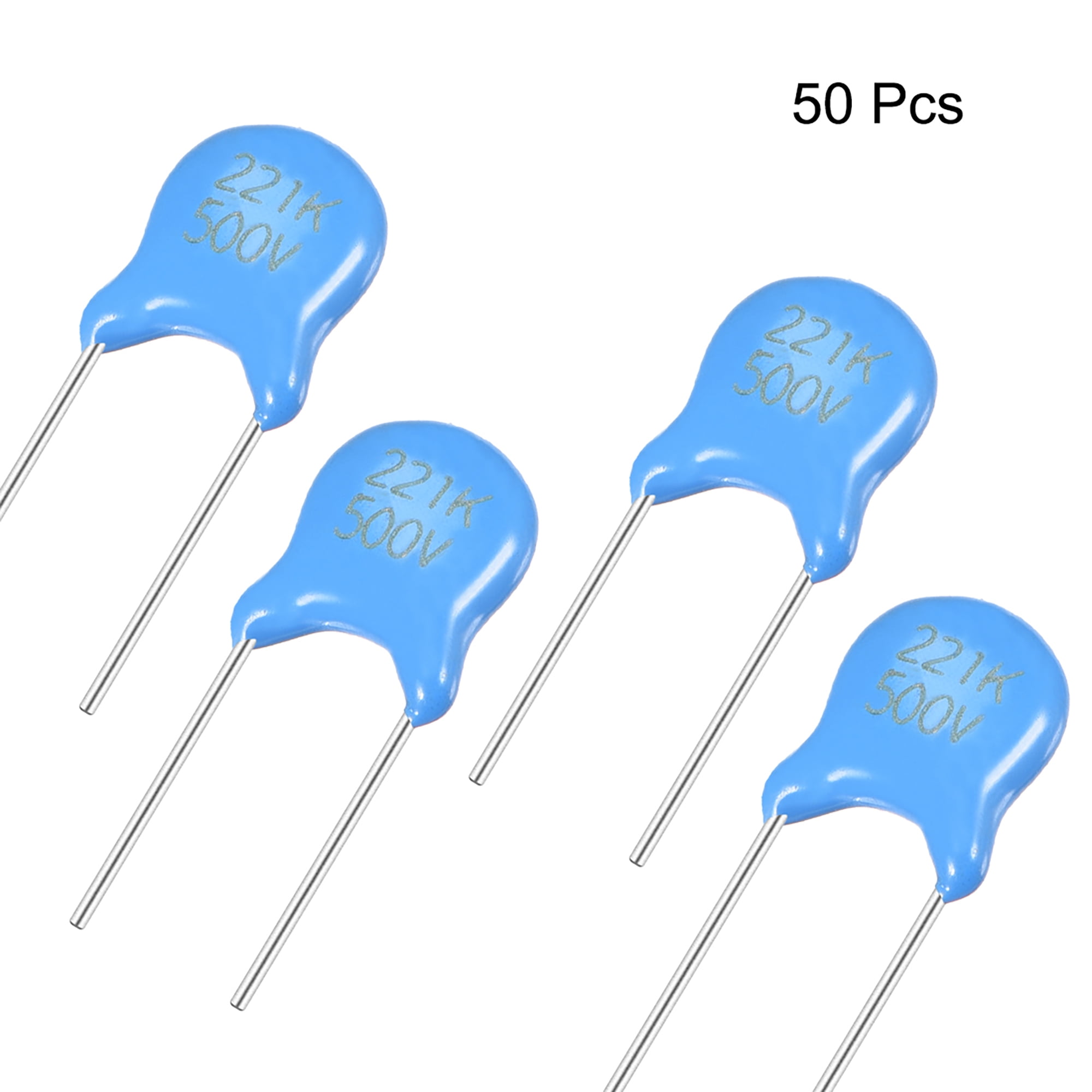 Ceramic Capacitor Kit 500V 220PF Disc Capacitors for DIY Electronic Circuit, Pack of 50, Blue
