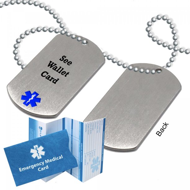 Preengraved "SEE WALLET CARD" Stainless Steel Medical Alert Dog Tag