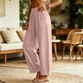 thumbnail image 5 of Liuinsasek Women's Cotton-Linen Pants Fashion Casual Solid High Waist Pocket Ladies Long Pants Lightweight Flowing Drawstring Elastic Waist Loose Pants Vacation Travel Resort Wear, 5 of 10